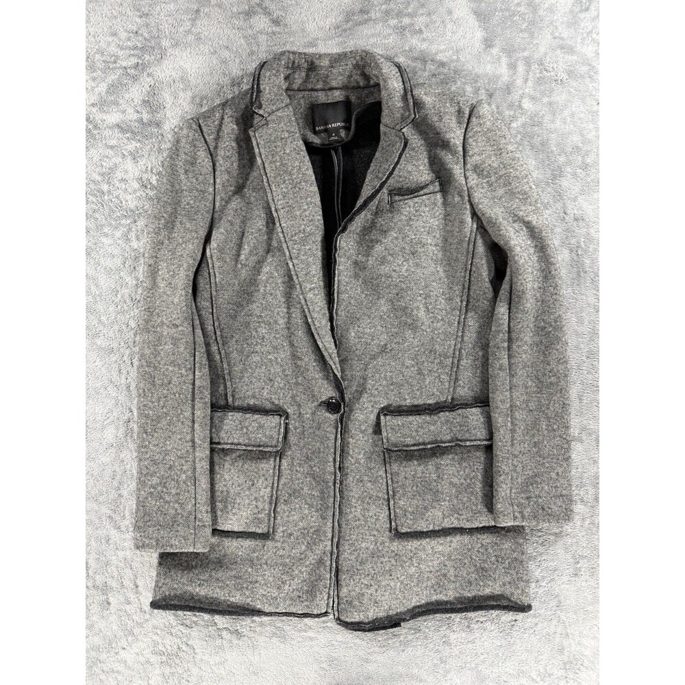 Banana Republic Knit DB Blazer Wool Blend Heathered Grey Women's 4